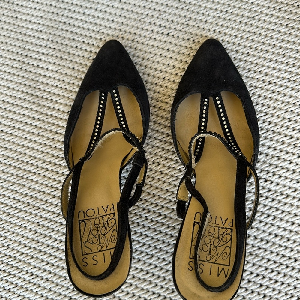 Miss Patou. French design. Black suede party shoes.Used.Good condition. Size 6.5